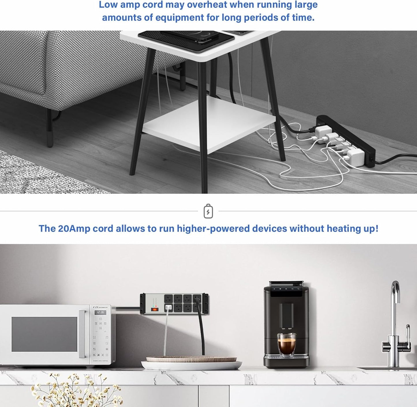 CCCEI Heavy Duty Power Strip Surge Protector 20 AMP, 8 Outlets 12 Gauge Industrial Shop Garage Metal Multiple Outlets, 15 FT Extension Cord 5-15P Adapter High Amp 6-20R T-Slot 20a for Appliance