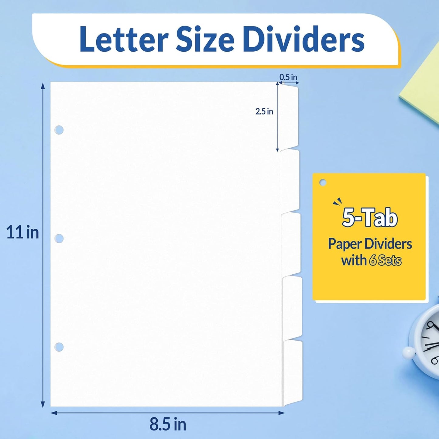 SUNEE Binder Dividers with Tabs for 3 Ring Binder, 8.5 x 11 Paper White Binder Dividers Blank with 5 Tabs, 6 Sets Page Dividers for School, Office and Home, 30 Dividers