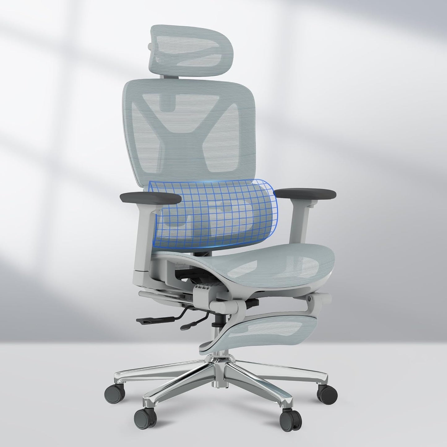 FLEXISPOT ErgoX Premium Ergonomic Office Chair with Footrest- Adjustable 3D Armrests, Dynamic Lumbar Support, Recline & Tilt Function, Mesh Seat, for Home & Office Use,Blue