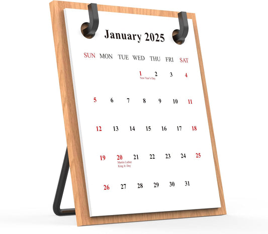2025 2006 Retro Desktop Calendar Beech Wood Calendar with Iron Brackets Suitable for Office Business Home (Beech Wood)