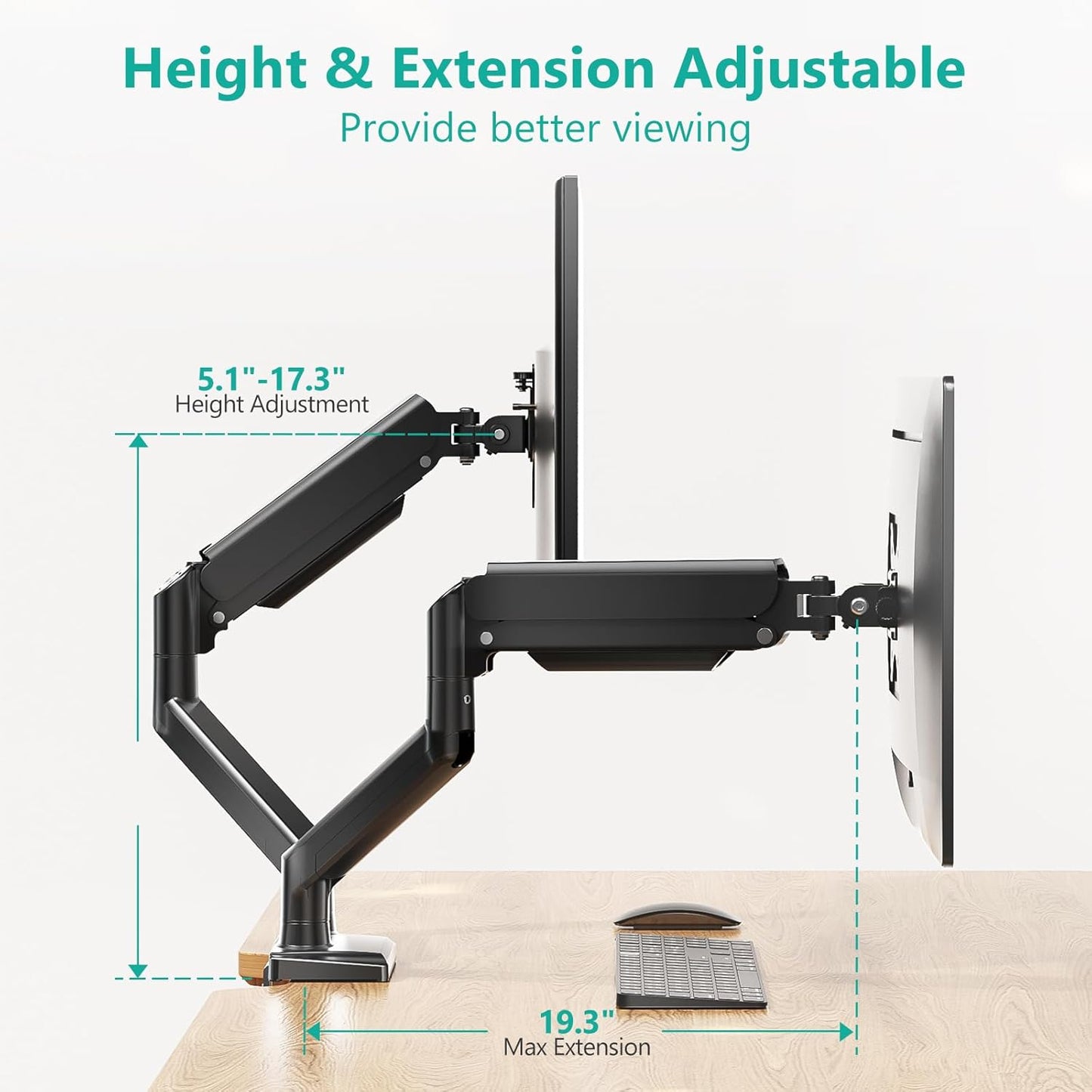 WALI Dual Monitor Stand for 17-32 inch Computer Screens, Dual Monitor Arms for 2 Monitors Holds up to 22 lbs, Height Adjustable Gas Spring Dual Monitors Mount, VESA 75x75/100x100mm (GSMP002N), Black