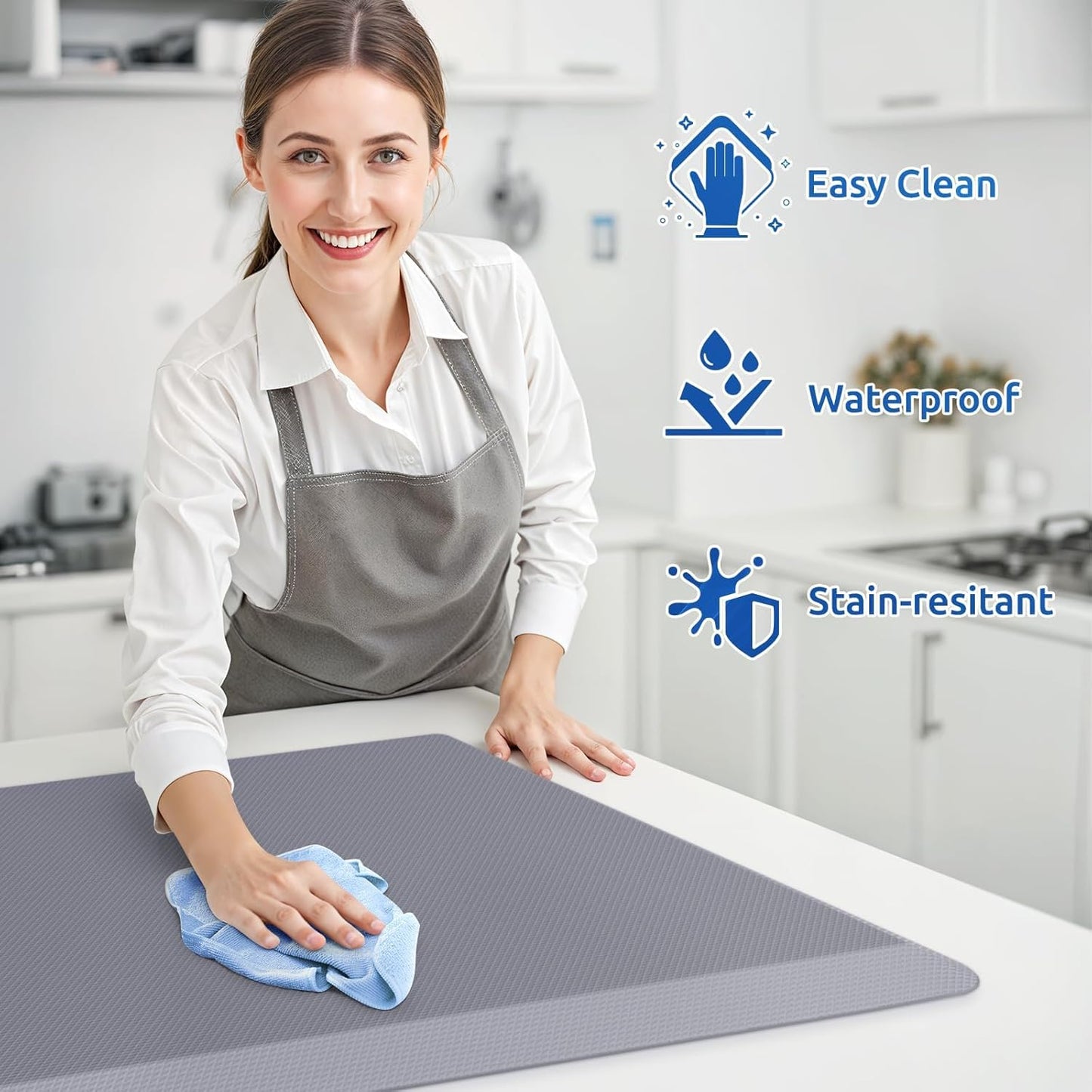 KitchenClouds 2PCS Kitchen Rugs Cushioned Anti-Fatigue Non-Slip Waterproof Kitchen Mat Comfort Foam Standing Mat for Floor Office Sink Laundry (Grey)