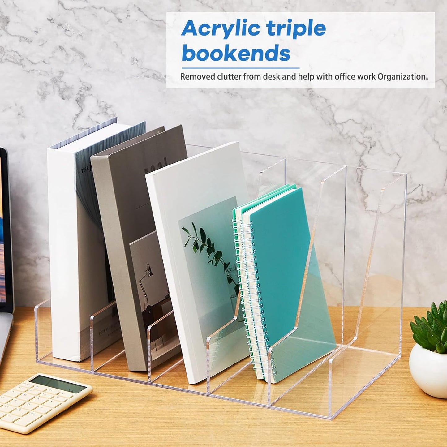 Suzile Clear Acrylic Magazine File Holder with Vertical Compartments Desk Organizer Book Rack for Desk Sorter Paper Folder Office Accessories (Groovy,15.75 x 9.45 x 8.86 Inch)