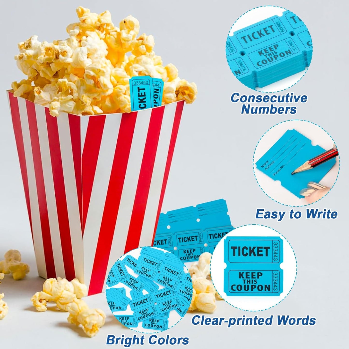 200PCS Double Roll Raffle Tickets - 50/50 Raffle Tickets Perforated Line Consecutive Numbers Tearable Writable Suitable for Raffles, Events, Carnivals, Entry, Lottery, Prizes, Blue