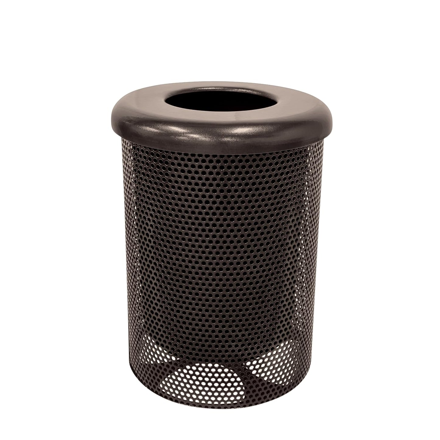RFT-P-BRW Heavy Duty Round Trash Receptacle with Flat Top, Liner Included, 32 Gallon, Brown, Made in America