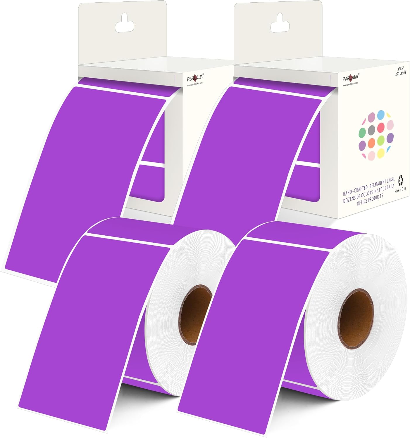 PARLAIM 3x5 inch Rectangle Color Code Stickers, 1000PCS 4 Rolls Square Adhesive Inventory Label, Purple