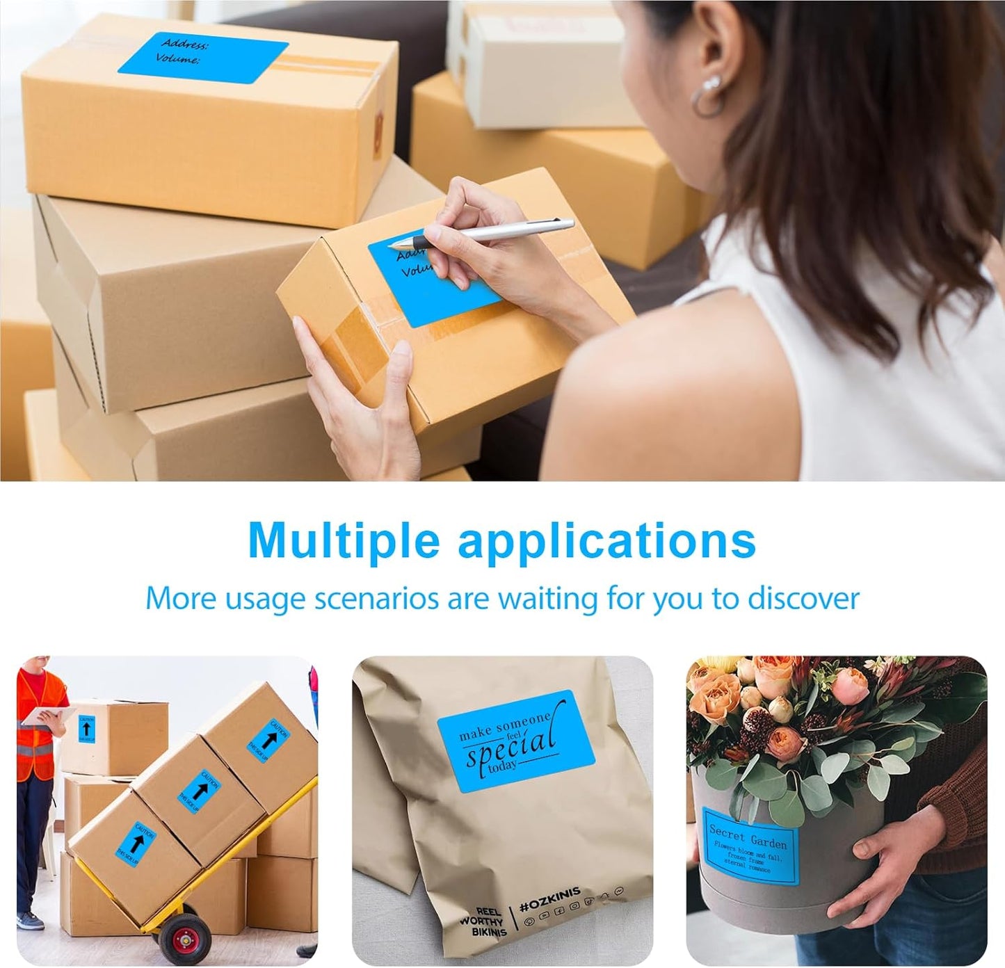 3 X 5 Inch Printable Rectangle Color Coding Labels, 300 Per Roll Adhesive Color Coding Stickers for Bar-Codes, Address, Small Business Labeling, Inventory, Fluorescent Blue