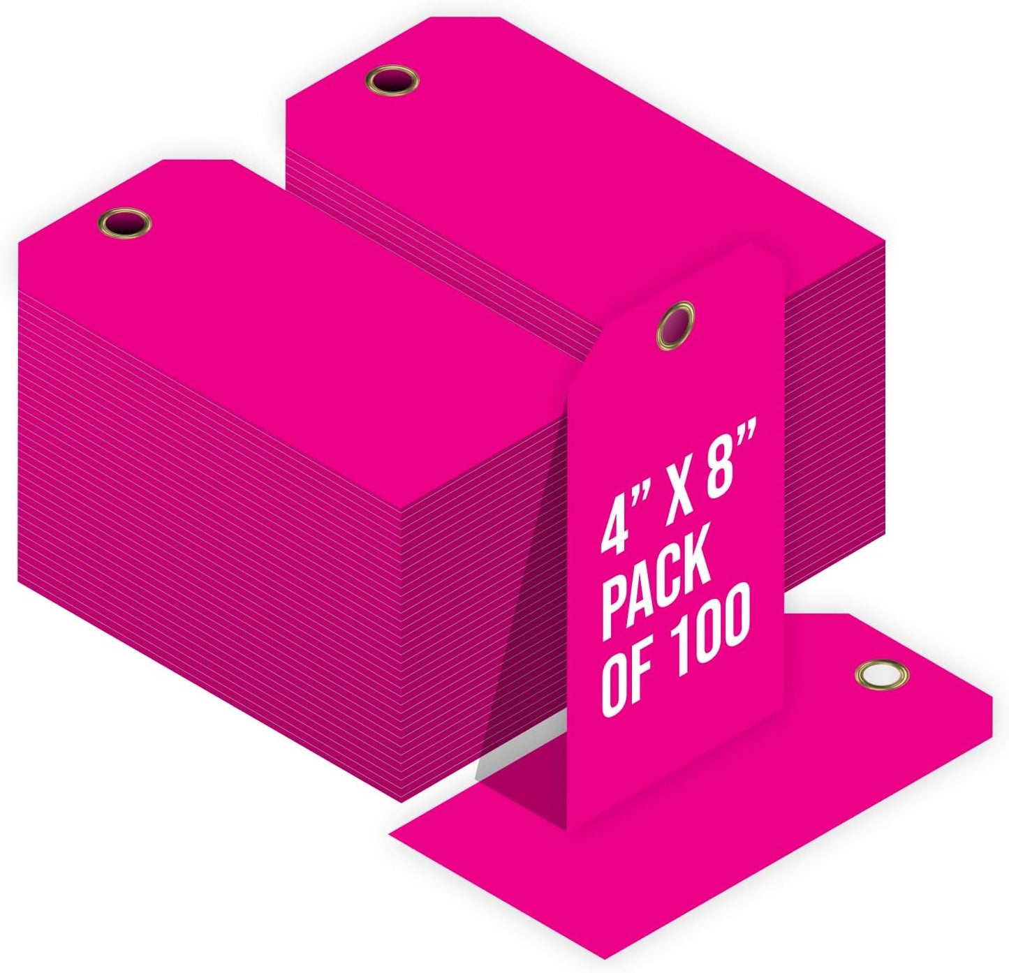 Tags 4 Less 15 Mil Waterproof Plastic Tags, Pack of 100 – 4” x 8” Heavy Duty Plastic Tags for Labeling, Outdoor Tagging, Equipment Labeling, Luggage, Valves & More (Fluorescent Pink)