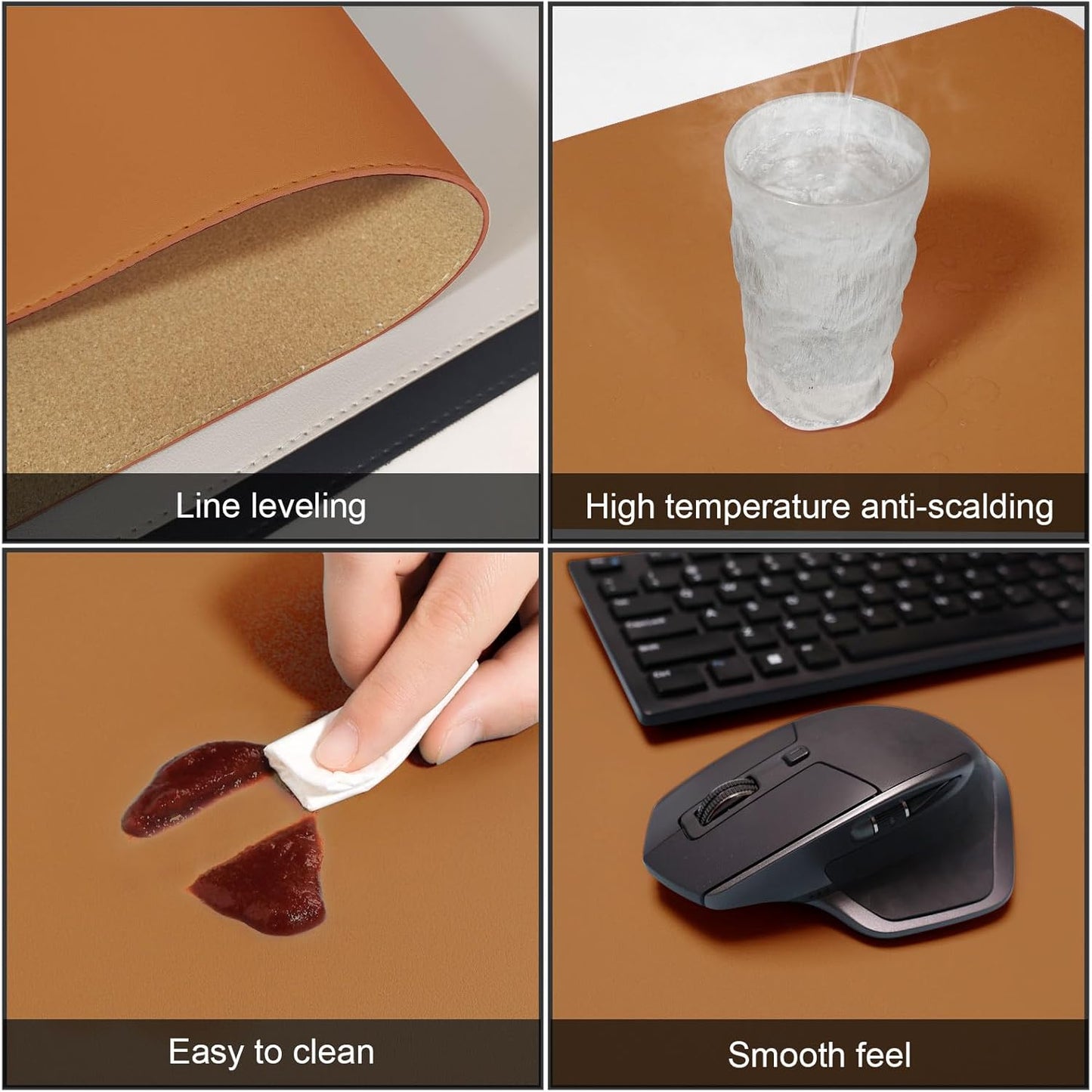 DAWNTREES Dual Sided Desk Mat,Brown Leather Desk Pad,47.2''x23.6'',Cork Desk Mat Protector,120x60cm Extra Large Mouse Pad,with PU Leather Valet Tray Organizer,Desk Writing Pad for Office and Home