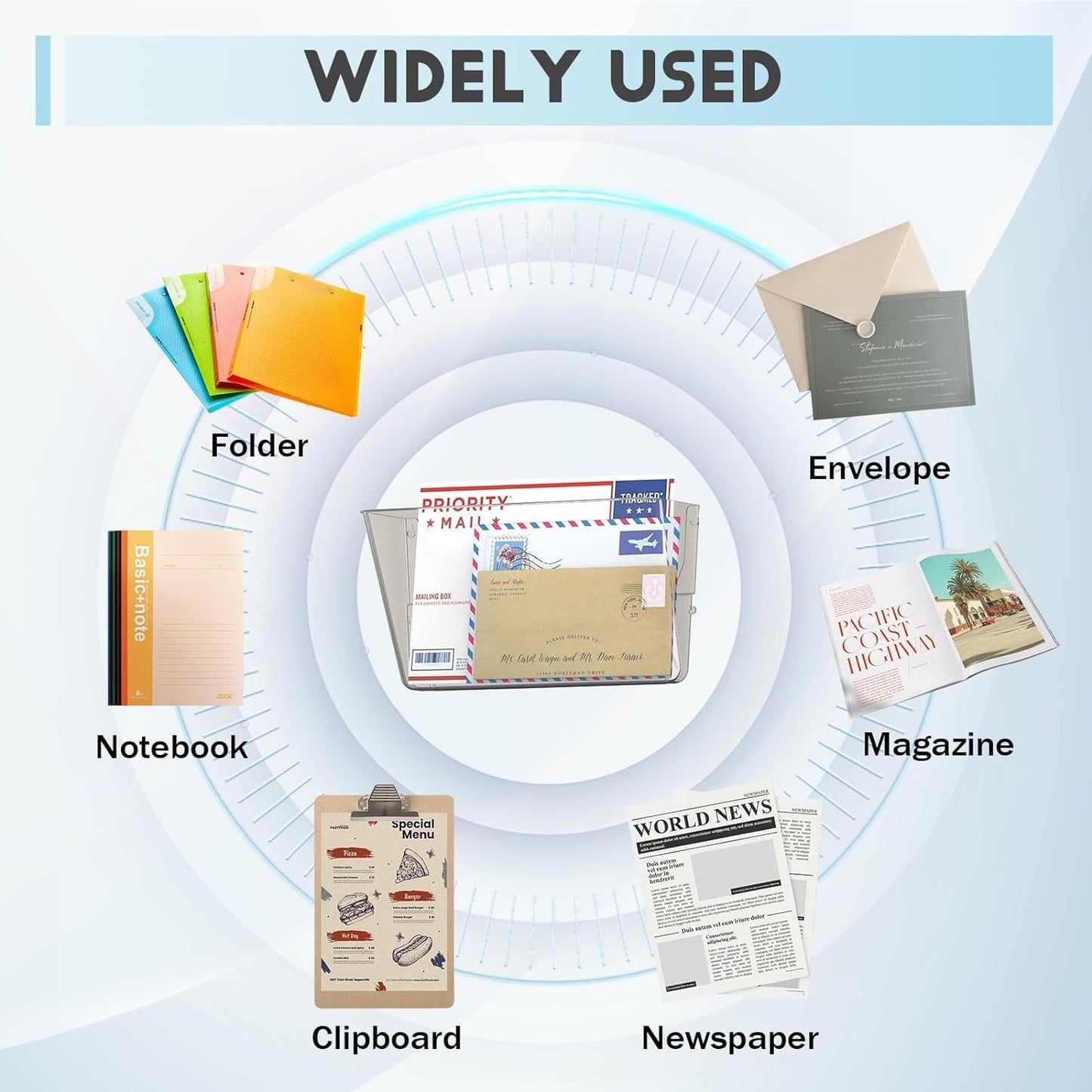 Clear Acrylic Single Pocket, Plastic Hanging Wall Mount File Holder for Office Home (Gray, pack6)