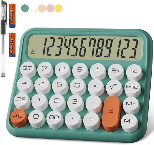 Mechanical Calculator 12 Digit Extra Large 5-Inch LCD Display, DECKLIT Battery Desk Calculator, Big Buttons Easy to Press Use as Office Calculators Desktop, 15°Tilt Screen for Kids Calculator(Green)