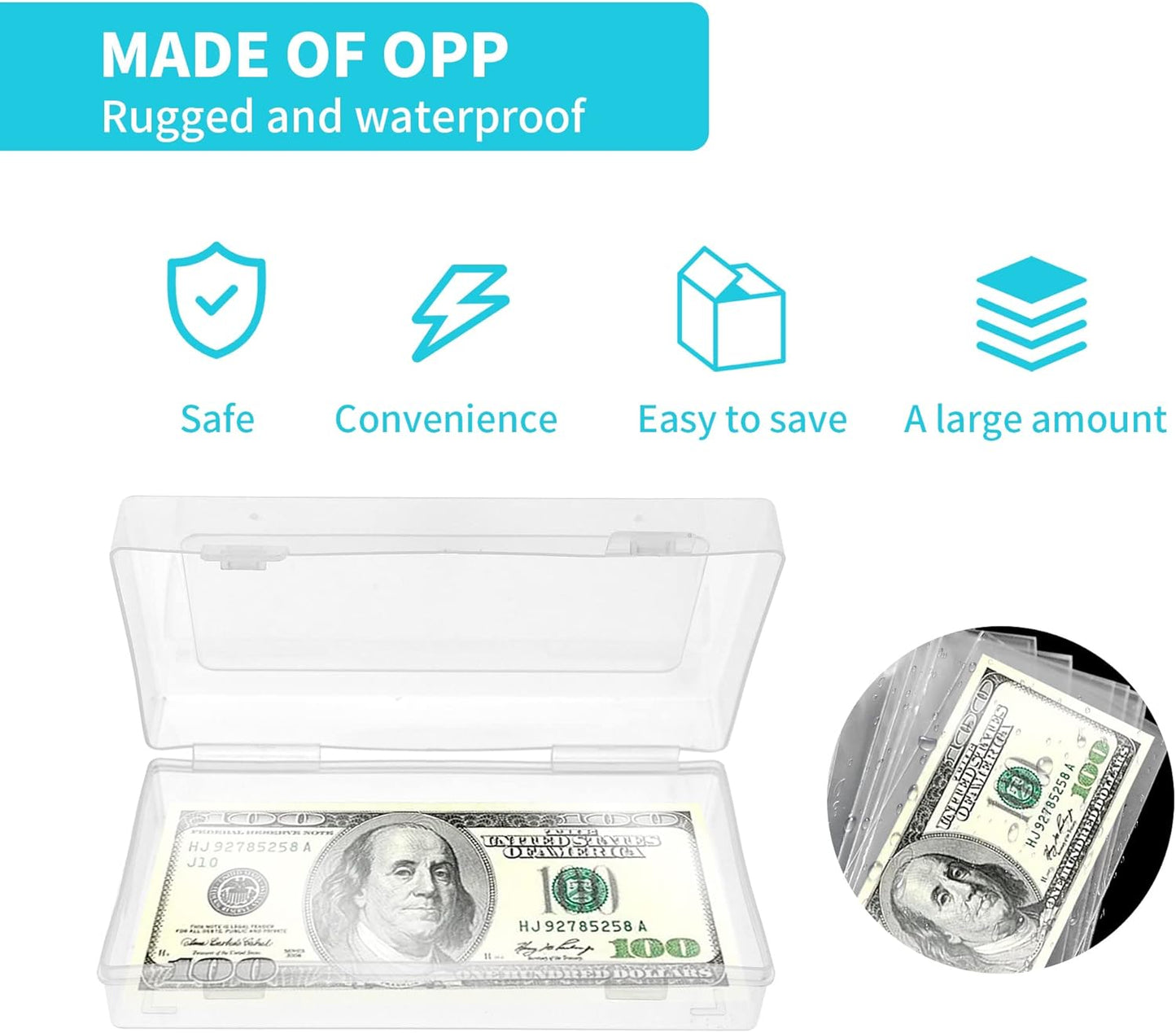 300 Pieces Clear Paper Money Sleeve for Bill, Individual Dollar Bills Sleeves for Collectors, Paper Currency Sleeves Protector for Bills with Plastic Storage Case