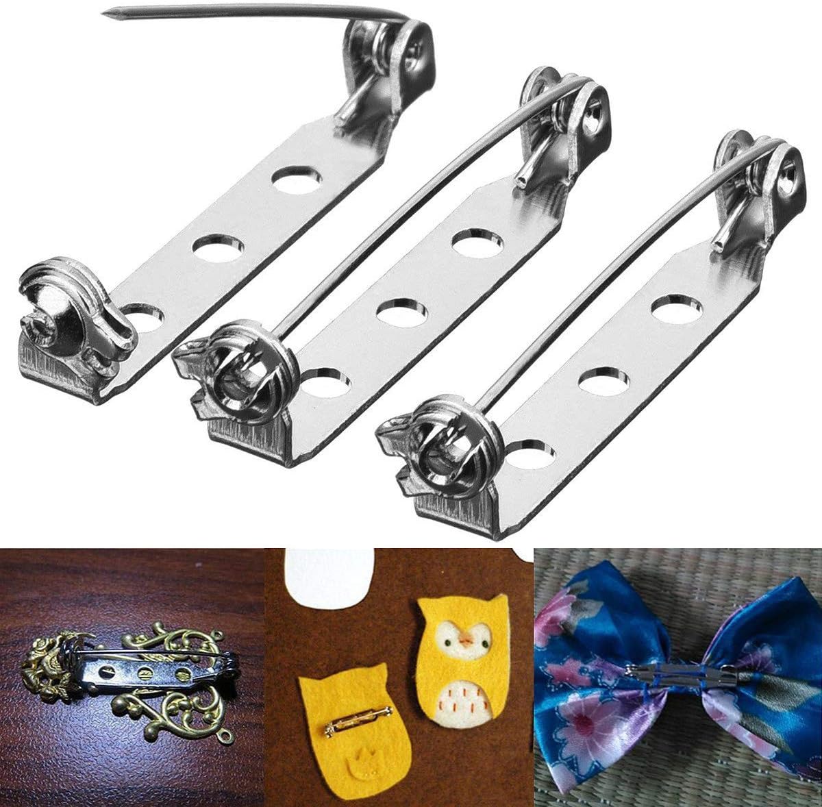 100 Pcs Silver Tone Pin Backs Clasp Brooch Safety Pins 1 Inch Bar Pins Findings with 3 Holes for Badge Insignia, Citation Bars, Making Corsage, Name Tags, Toy Pins and Jewelry Making