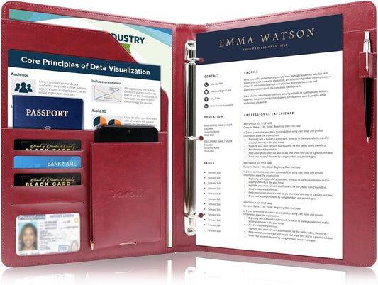 Darolin Business/Resume Padfolio with 3 Ring Binder, Interview/Conference/Legal Document Organizer, Leather Portfolio for Women/Men