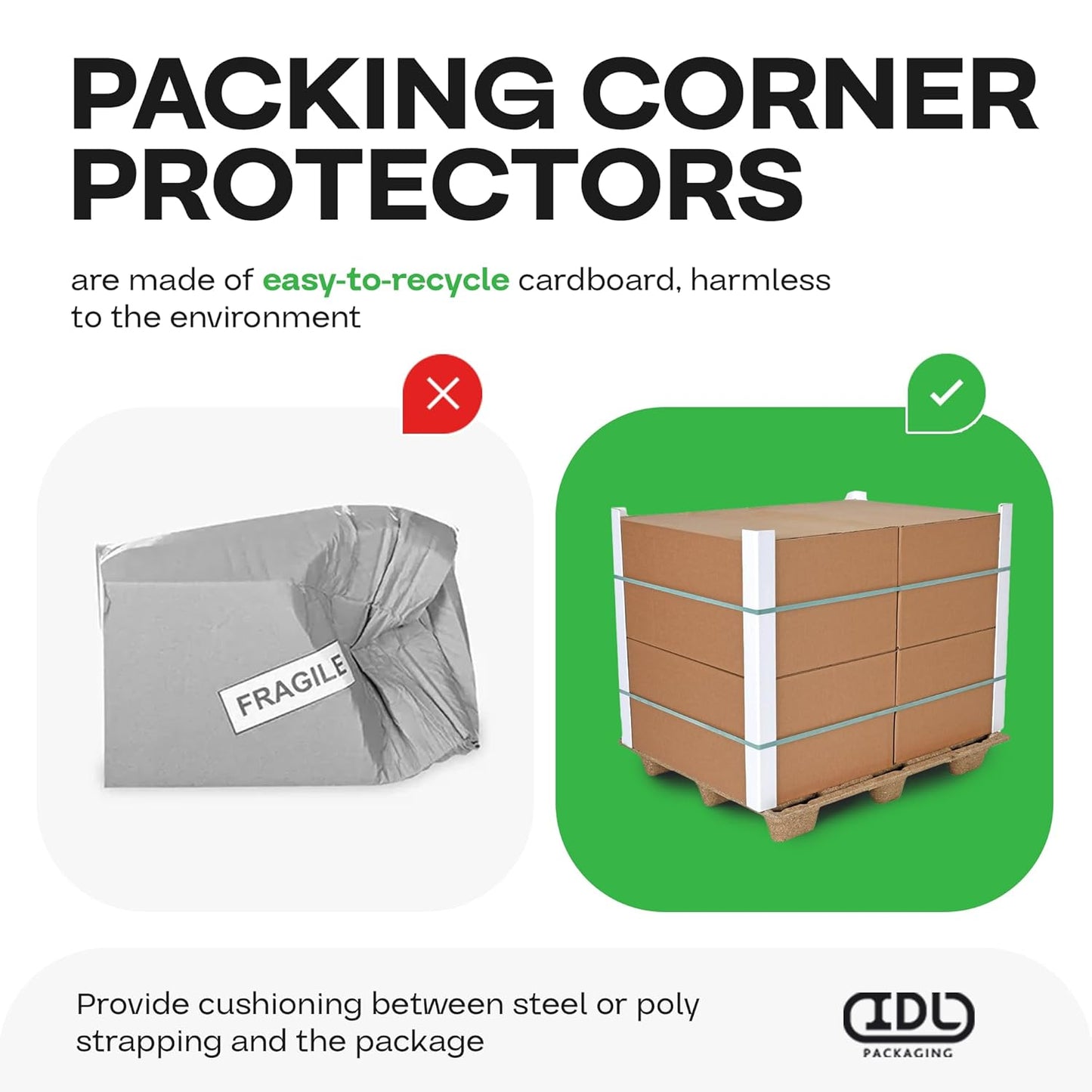IDL Packaging - CEP-48-M Cardboard Edge Protector 2” X 2” X 48”, Pack of 50 – V-Board Reinforced Cardboard Corners for Shipping – White Kraft Cardboard Corners for Packing – Moving Corner Protectors