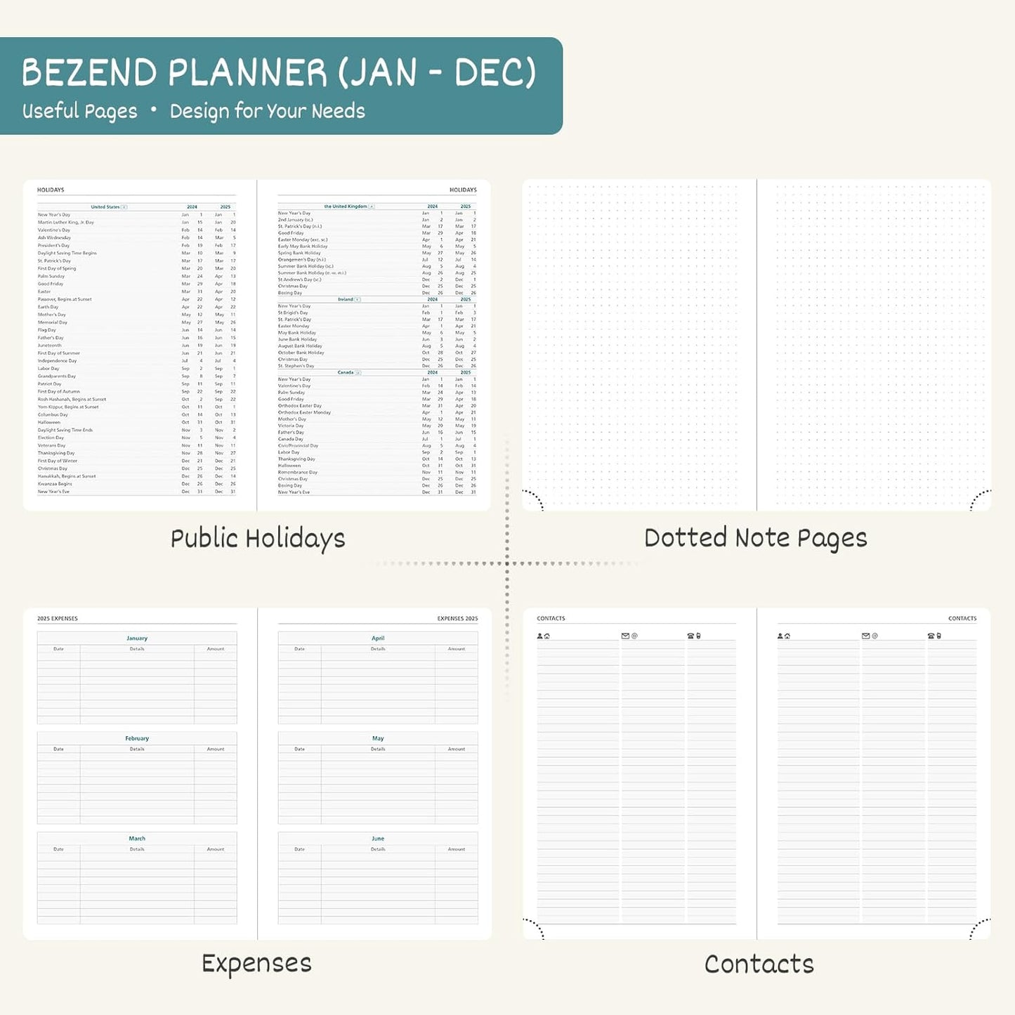 BEZEND 2026 Planner Weekly and Monthly (6" x 8.5") Daily Calendar with Half-Hourly Timeslots & Tabs (Jan-Dec) Note & Expenses, Pen Holder, Inner Pocket, Vegan Leather Hardcover - Lavender
