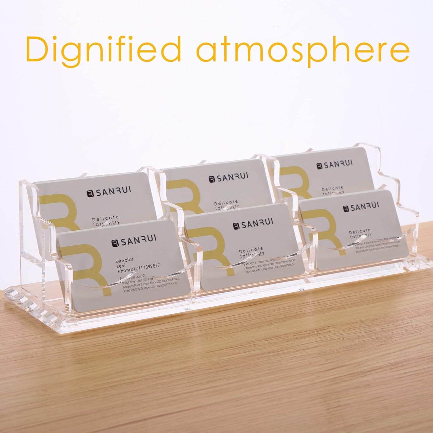 SANRUI Acrylic Business Card Display Holder for Desk, Clear Multiple Desktop Business Card Stand Organizer Storage, for Exhibition, Home , Office ,2 Tier 6 Pocket , 360 Card Capacity