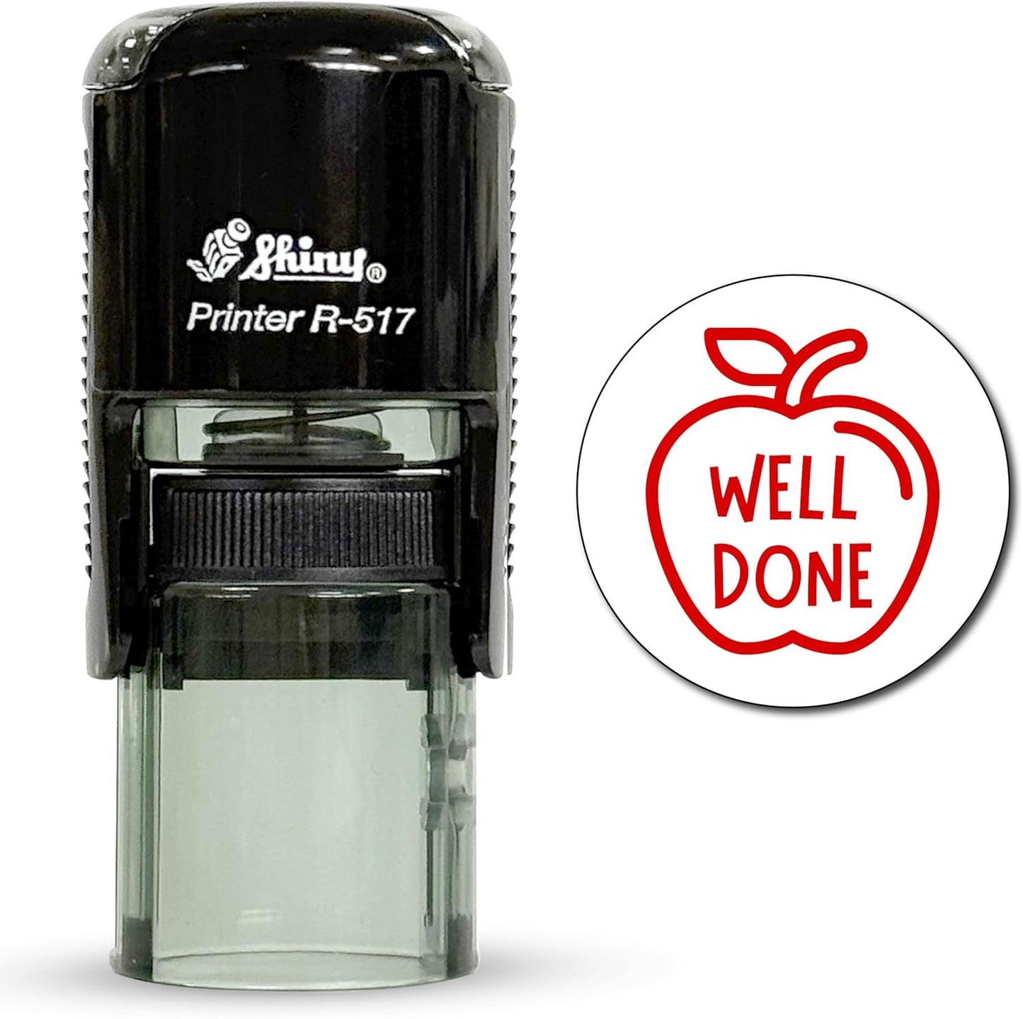 Shiny Well Done Teacher Stamp, Round Self Inking Stamp for Classroom, Red Ink