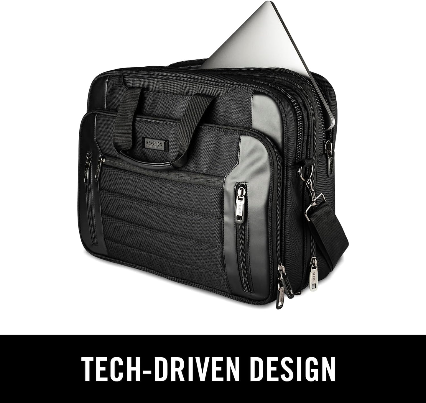 Kenneth Cole Reaction Keystone 1680d Polyester Dual Compartment 17" Laptop Business Portfolio, Black