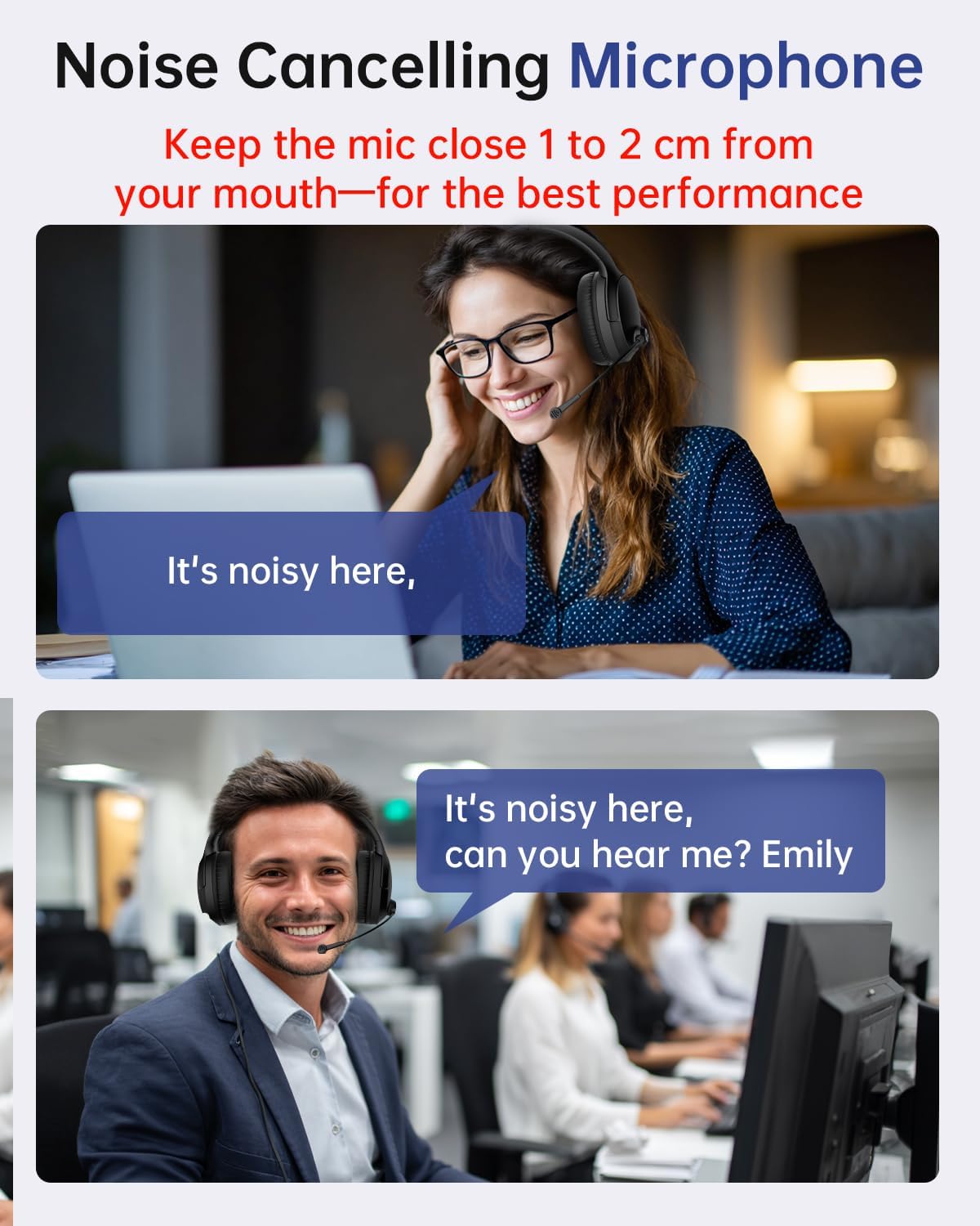 Wireless Headset with Mic for Work up to 40H Talk Time, Over-Ear Foldable Bluetooth Wireless Headset with AI Noise Cancelling Mic, Bluetooth V5.3 & USB Dongle & Mic Mute for Home Office (Black)