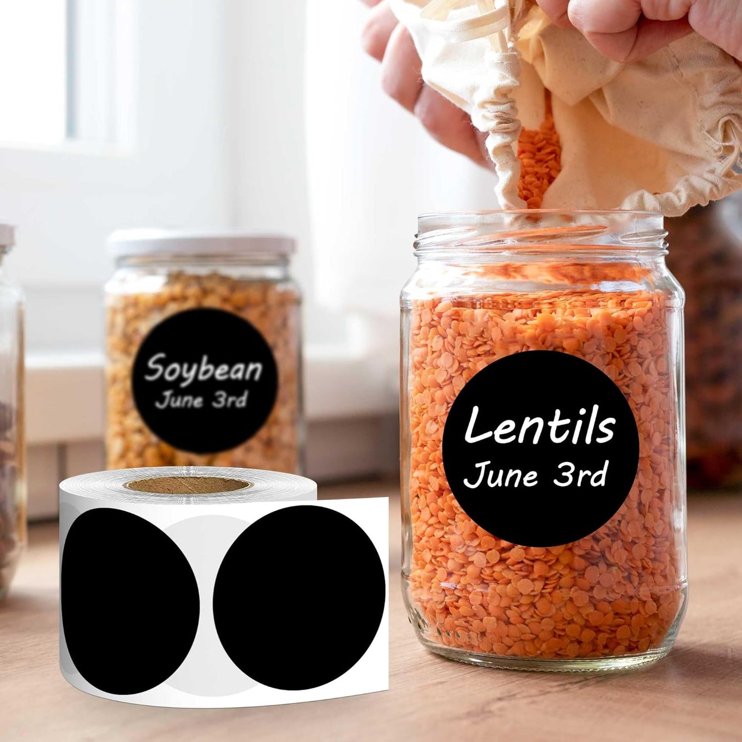 PARLAIM 4 Rolls 2000Pcs Circle Sticker Roll Permanent Adhesive 2 inch Round Dot Color-Code Labels for Inventory, Black