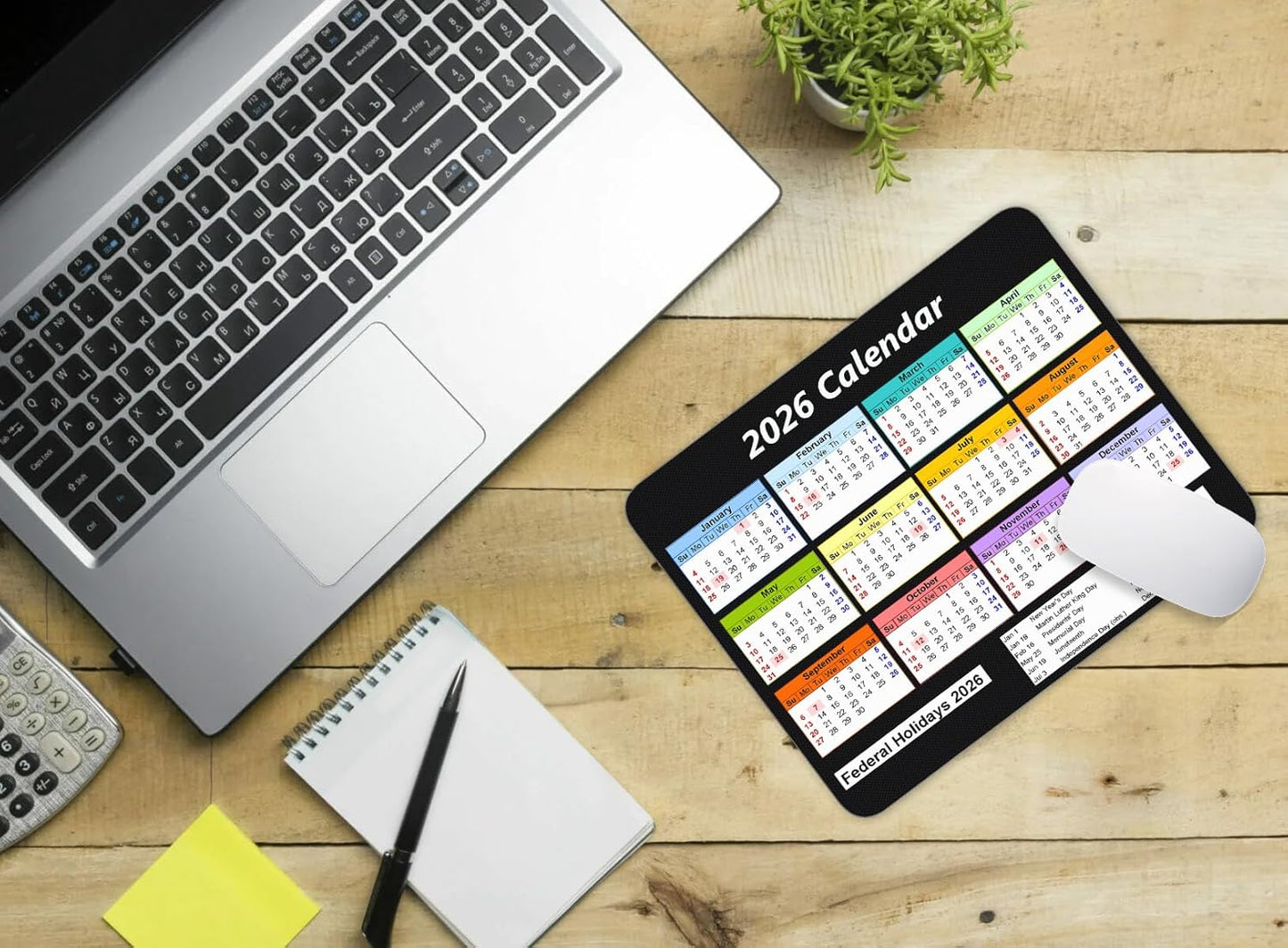 2026 Color Calendar and Holiday Horizontal Edition Calendar Mouse pad, Non-Slip Rubber Base Quality Creative Gaming Rectangle Personalized Desk Mouse Pad 9.5 inch x 7.9 inch