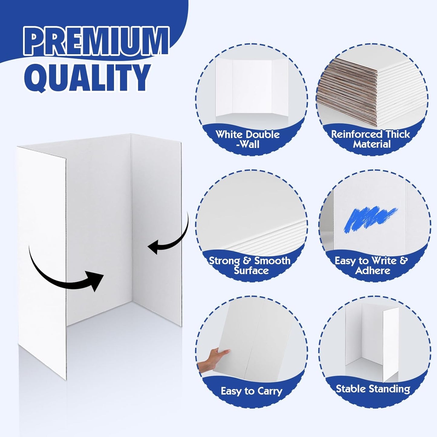 Trifold Poster Board,24 Pack 24" x 16" White Corrugated Poster Boards,Display Board,Perfect for School Projects, Science Fairs, Event Displays, and Business Presentations