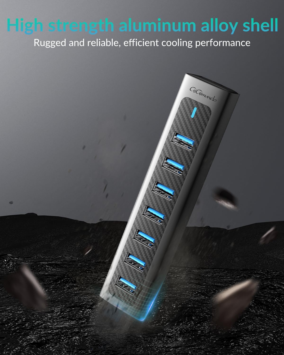 GM7U 7-Port USB 3.0 Hub, 3.3FT Long Cable, Aluminum, High-Speed, Multi Port Extender Hub, External Expansion Data Hub for PC Laptop, Desktop Computer, Older Mac, Black Grey