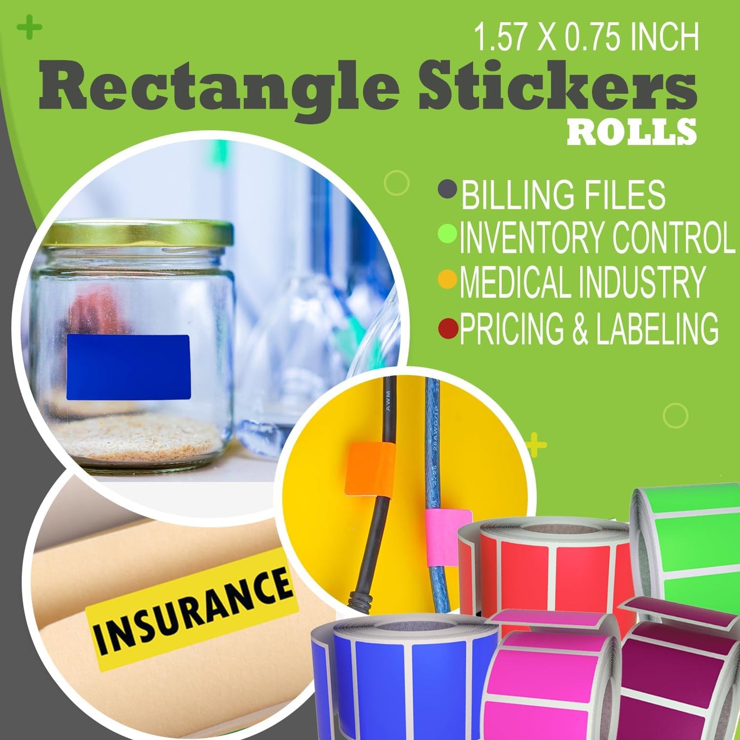 Small Color-Coding Sticker Roll 1.57" x 0.75", 5 Rolls- 2500-Pack, Rectangular Organizing Labels 40mmx19mm (Blue) by Royal Green