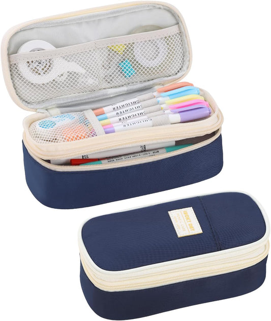 Pencil Case for Boys Kids Teens Adults Big Pencil Bag with Zipper Big Pen Pouch Large Stationery Pen Case Organizer for School Blue