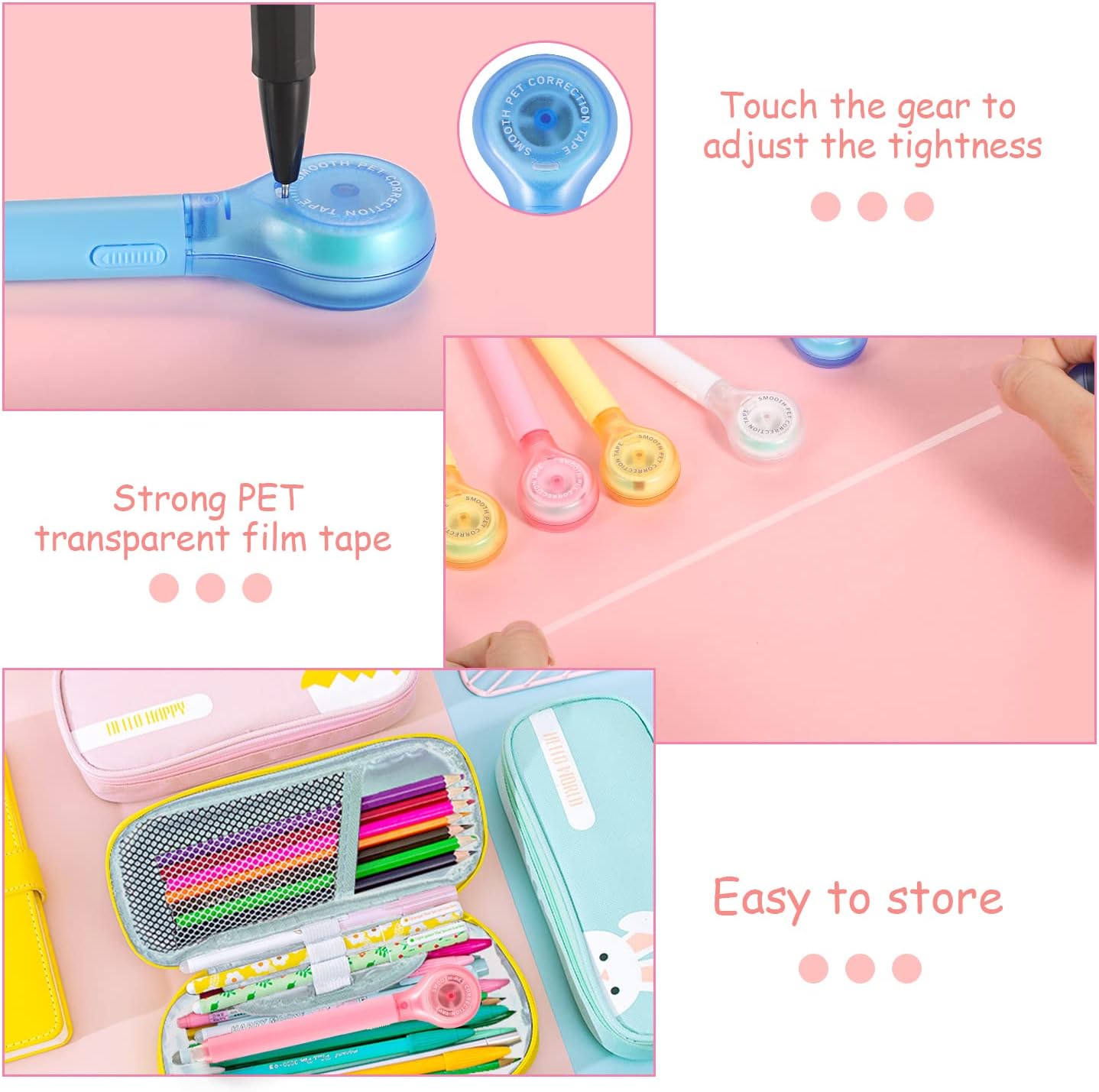 BESARME 6 Pieces Correction Tape Pen, Push Pull Protective, Easy to Use Applicator for Instant School Office Supplies, 1/5 X 236 Inch