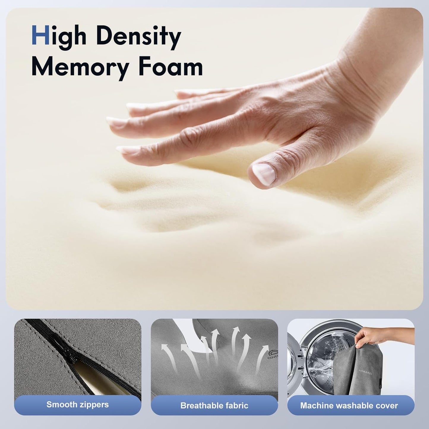 Coverado Memory Foam Car Seat Cushion and Lumbar Support Pillow for Car, Ergonomic Office Chair Cushion for Lower Back Pain Relief, Breathable & Non-Slip for Car, Home, and Office Use, Gray