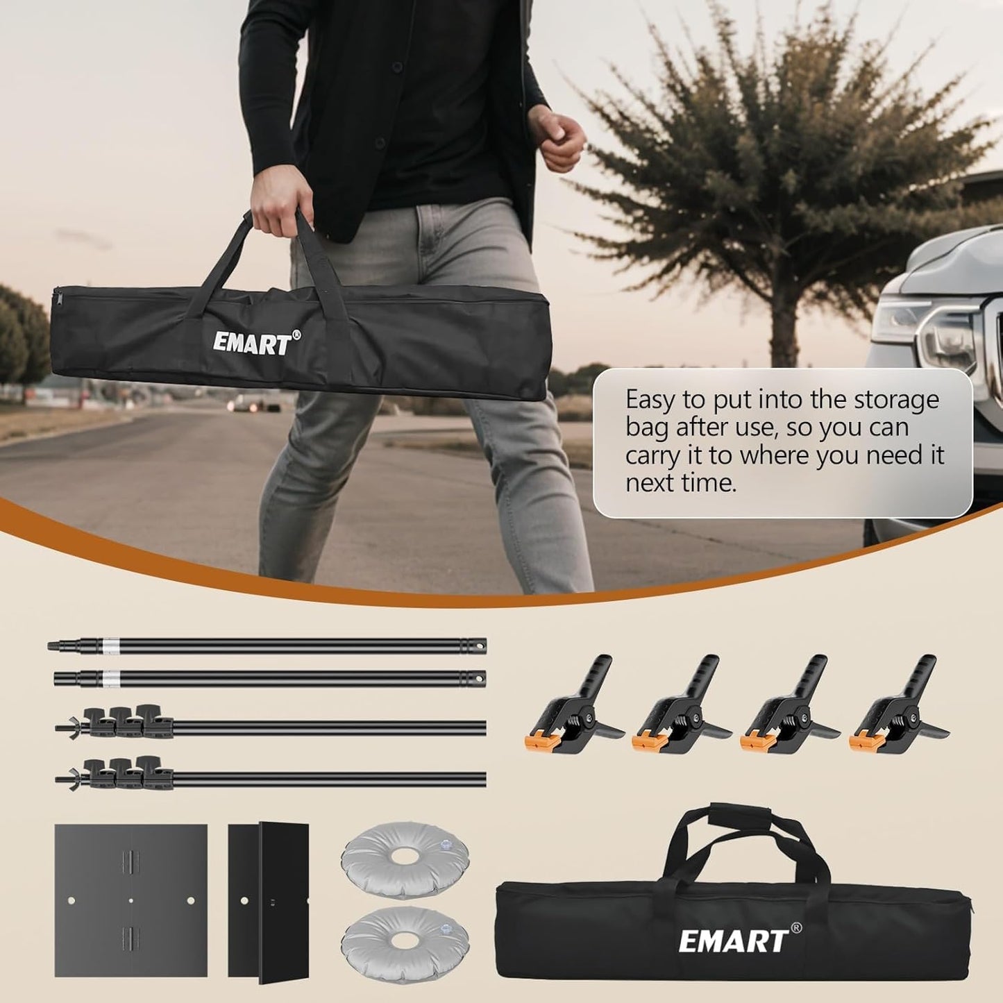 EMART Backdrop Stand, 8.5ft Height 10ft Width Adjustable Photography Background Support Poles with Heavy Duty Flat Base, Photo Metal Steel Pipe and Drape Frame Kit for Parties Birthday Wedding - Black