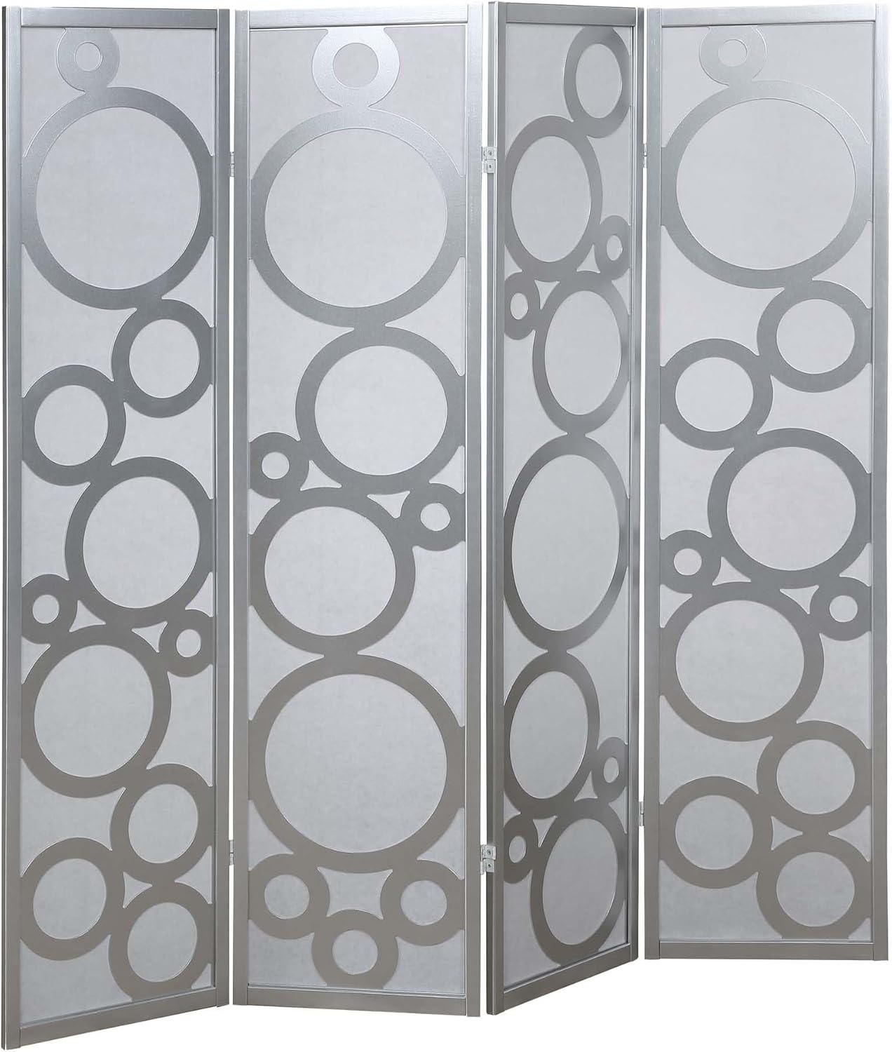 NicBex Room Divider 4 Panel Room Dividers with Circle Pattern Partition Room Dividers and Folding Privacy Screens Wall Divider for Home, Office, Room Separation,70" W x 1" D x 70" H, White+Silver