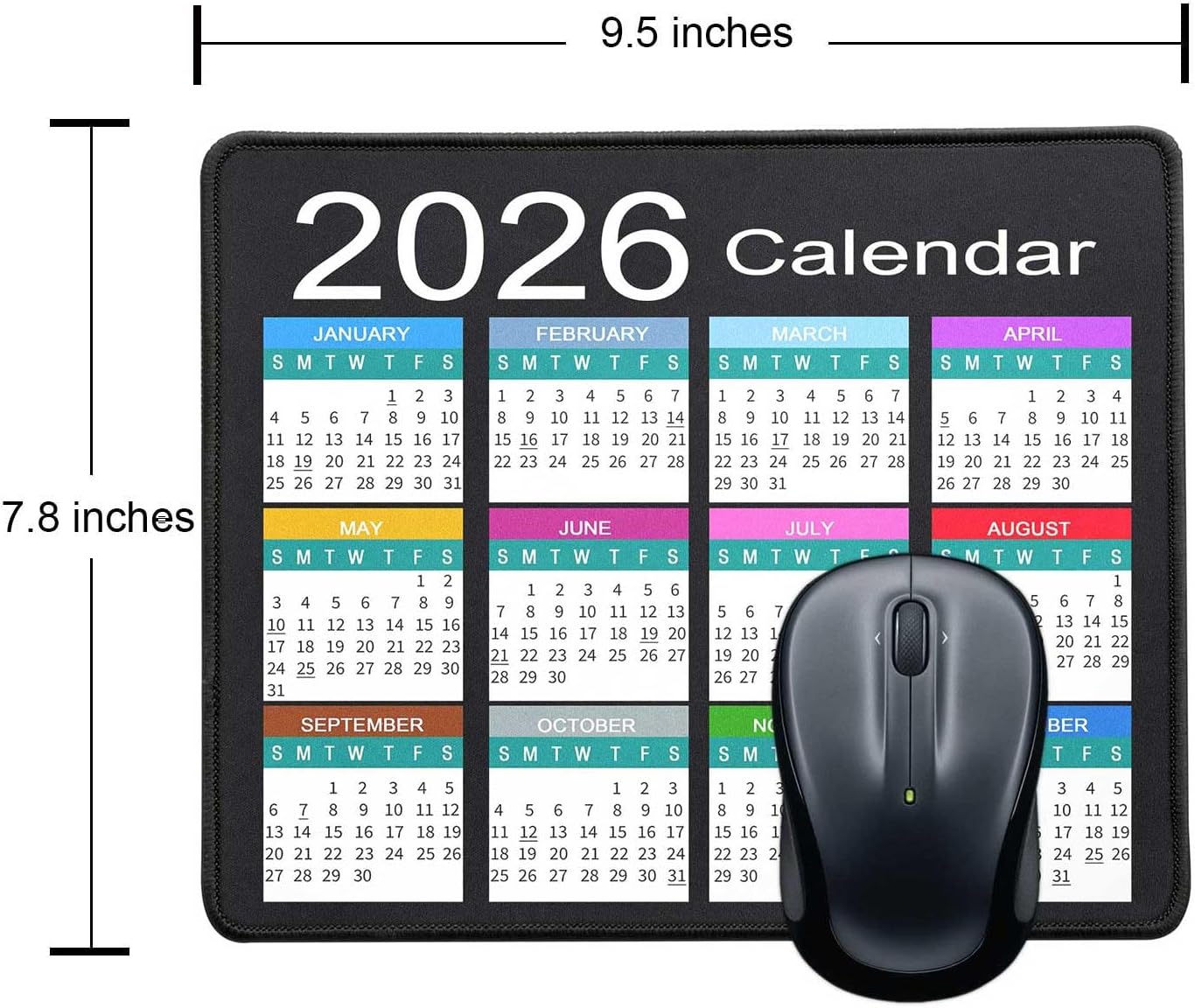 Mouse Pad with Non-Slip Rubber Base, Waterproof Computer Mousepad with Stitched Edges, Mouse Pads for Computers, Laptop, Gaming, Office & Home, 9.5 x 7.8 in (White Calendar 2026)