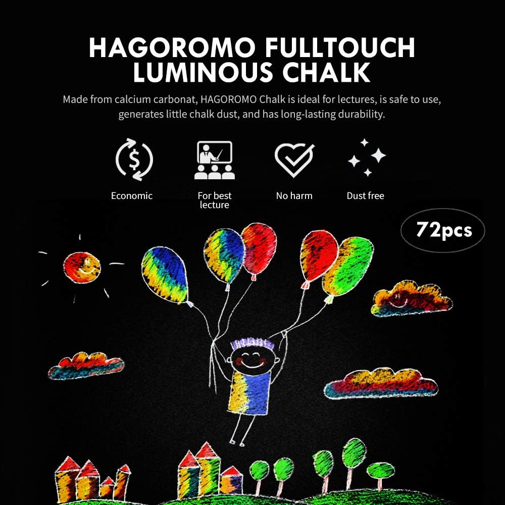 Hagoromo Fulltouch Luminous Chalk 1 Box, Non-Toxic, Dustless [72 Pcs/Yellow Green]