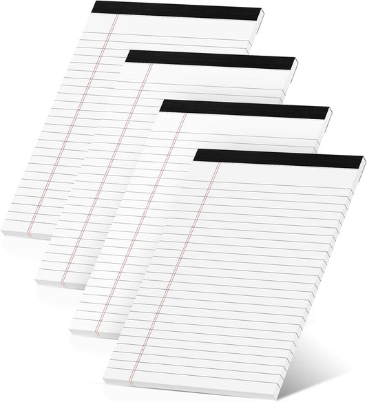 Legal Pads 5x8 Inch, 4 Pack, Narrow Ruled, 5x8 White Legal Pad, Mini Double-Sided Printing Notepad Perforated Note Pads 5x8" Lined Paper, Lined Writing Pads for Office Home School, 30 Sheet/Pad