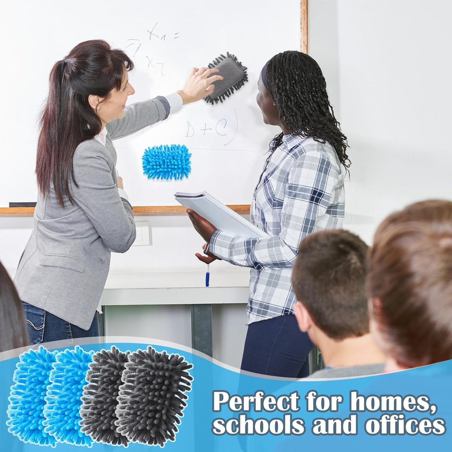 Sherr 24 Pcs Magnetic Whiteboard Eraser School Erase Erasers Microfiber Washable White Board Eraser for Chalk Classroom Home Office(Blue,Gray)