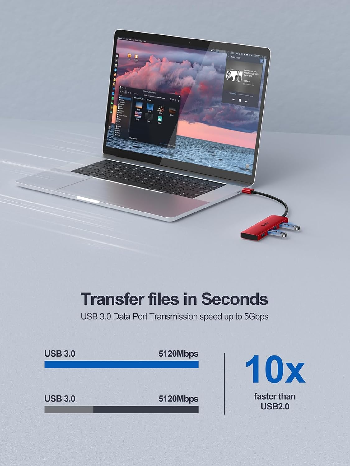 USB 3.0 Hub,4 Port USB Splitter Extender Portable Adapter Multiport Data Hub for Laptop,Xbox, Flash Drive,HDD,Console,Camera,Keyborad,Mouse Windows,Mac OS PC,Not Designed to Charge Devices-Red