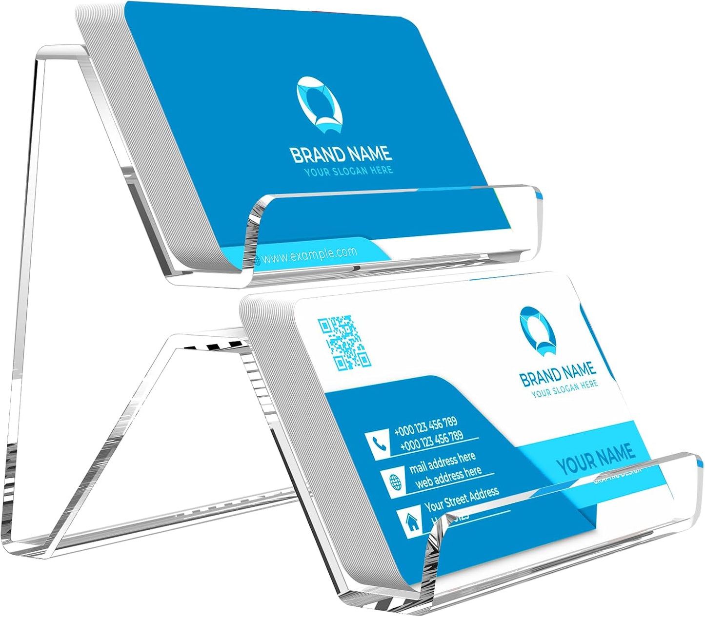 Acrylic Business Card Holder, 2-Tier Business Card Display, Clear Business Cards Stand for Desk & Counter, 2 Pack