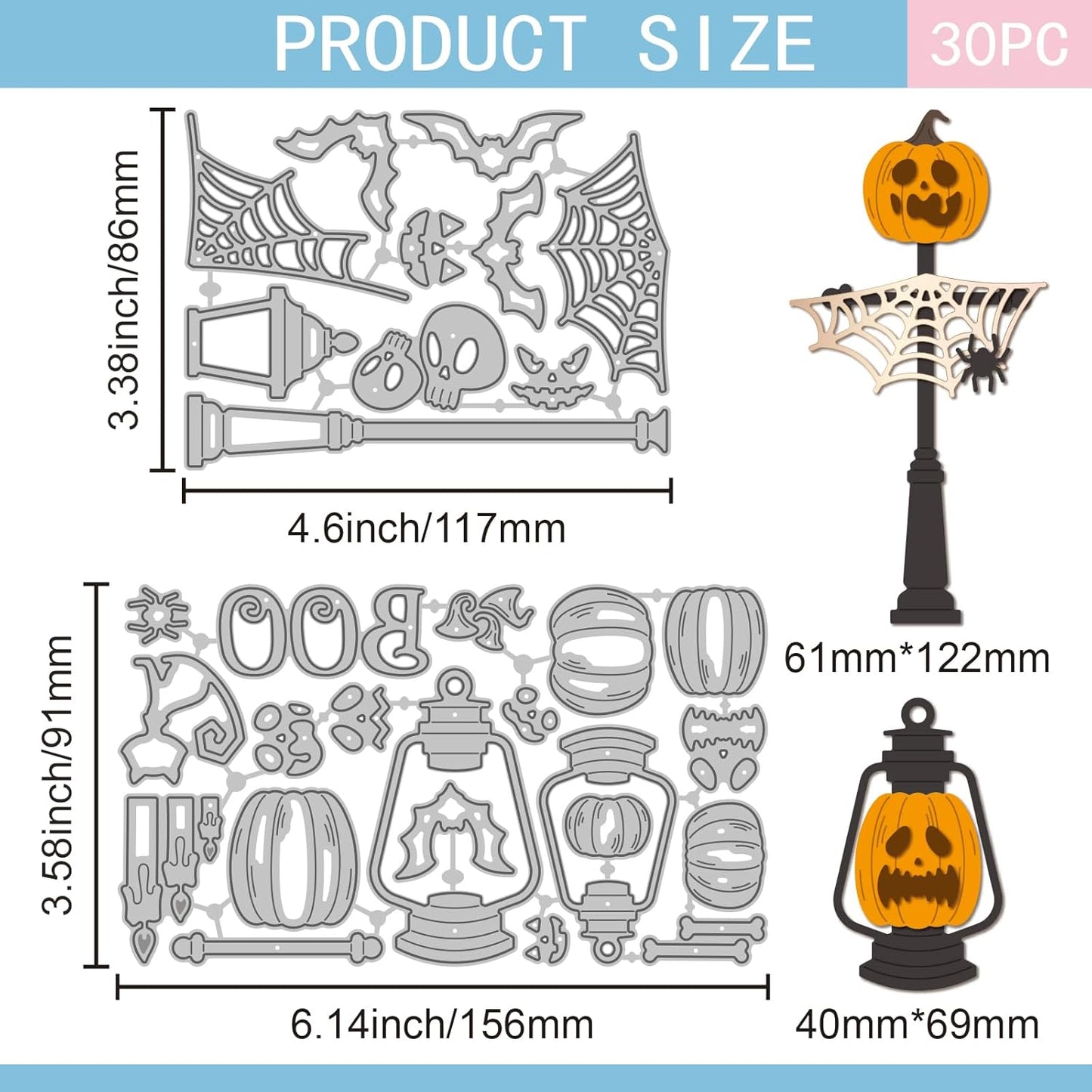 GLOBLELAND Halloween Pumpkin Lamp Cutting Dies for Card Making Skeleton Bat Cut Die for DIY Scrapbooking Journal Embossing Paper Craft Decor
