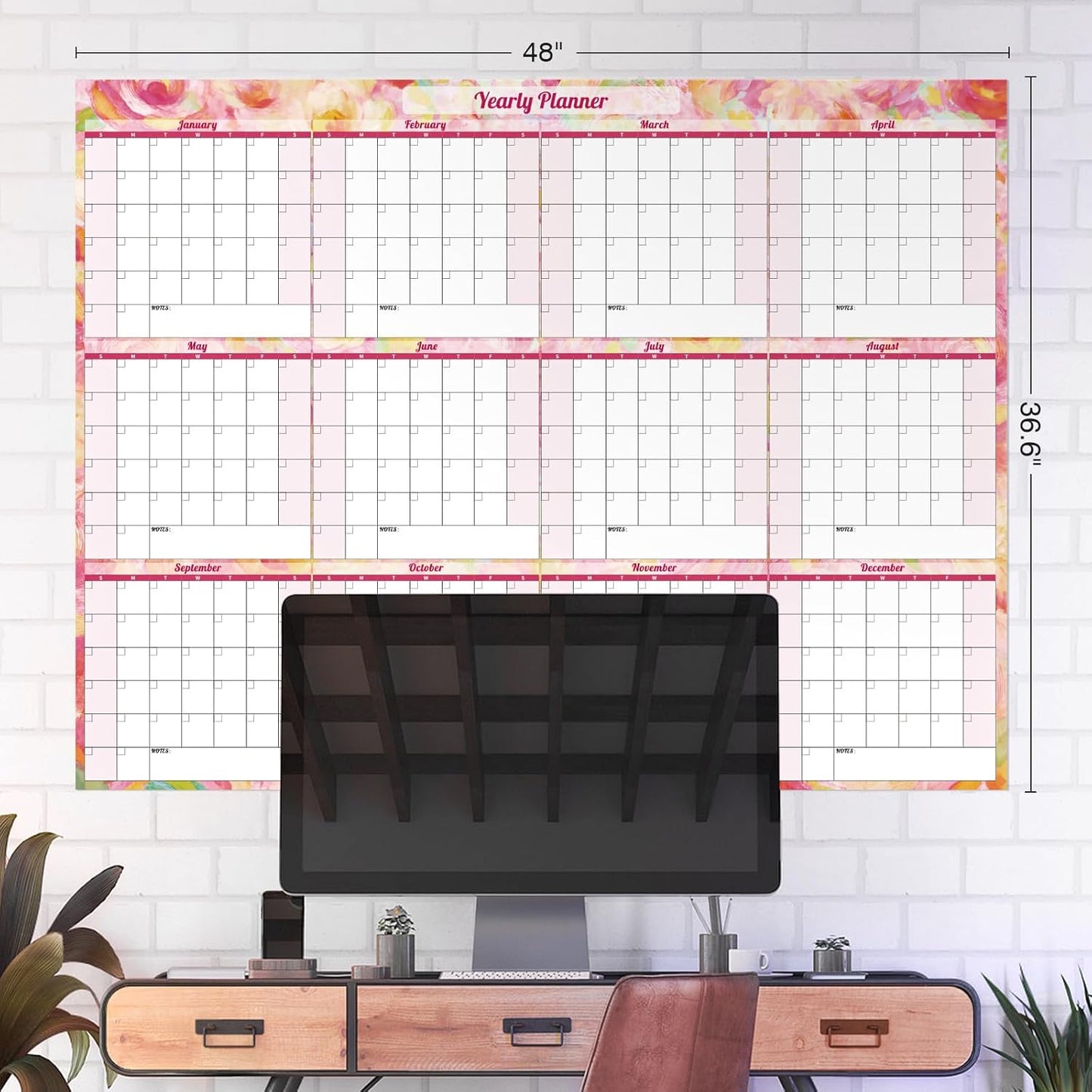 Ospelelf Undated Dry Erase Calendar for Wall 12 Month Large Laminated 2025 Calendar 36.6'' x 48'' Yearly Monthly Family Calendar