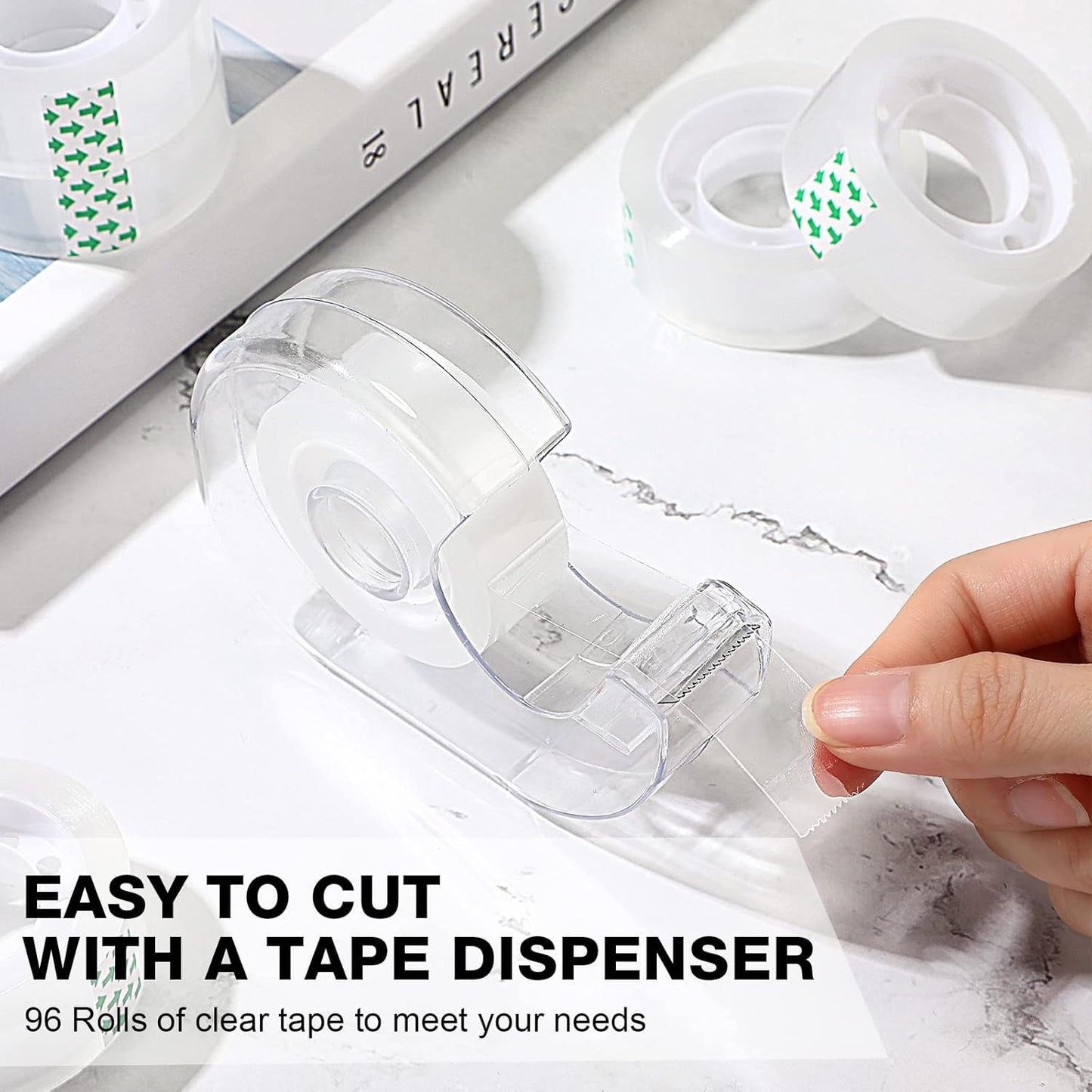 Pasimy 96 Rolls Clear Tape Bulk Strong Sticky Transparent Tape Refills for Dispenser, Office, Home, School, Wall, Carpet, 3/4 x 1000 Inches(Green)