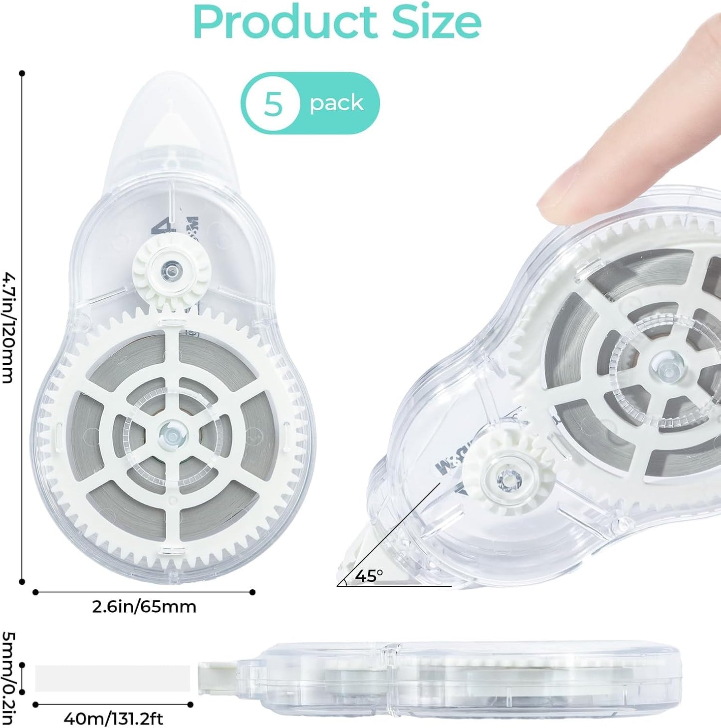 M&G 5 pack Correction Tape，131.2 Feet correction tape, Total 656FT/200M, Easy to Use Applicator for Instant Corrections, Study Supplies and Office Products