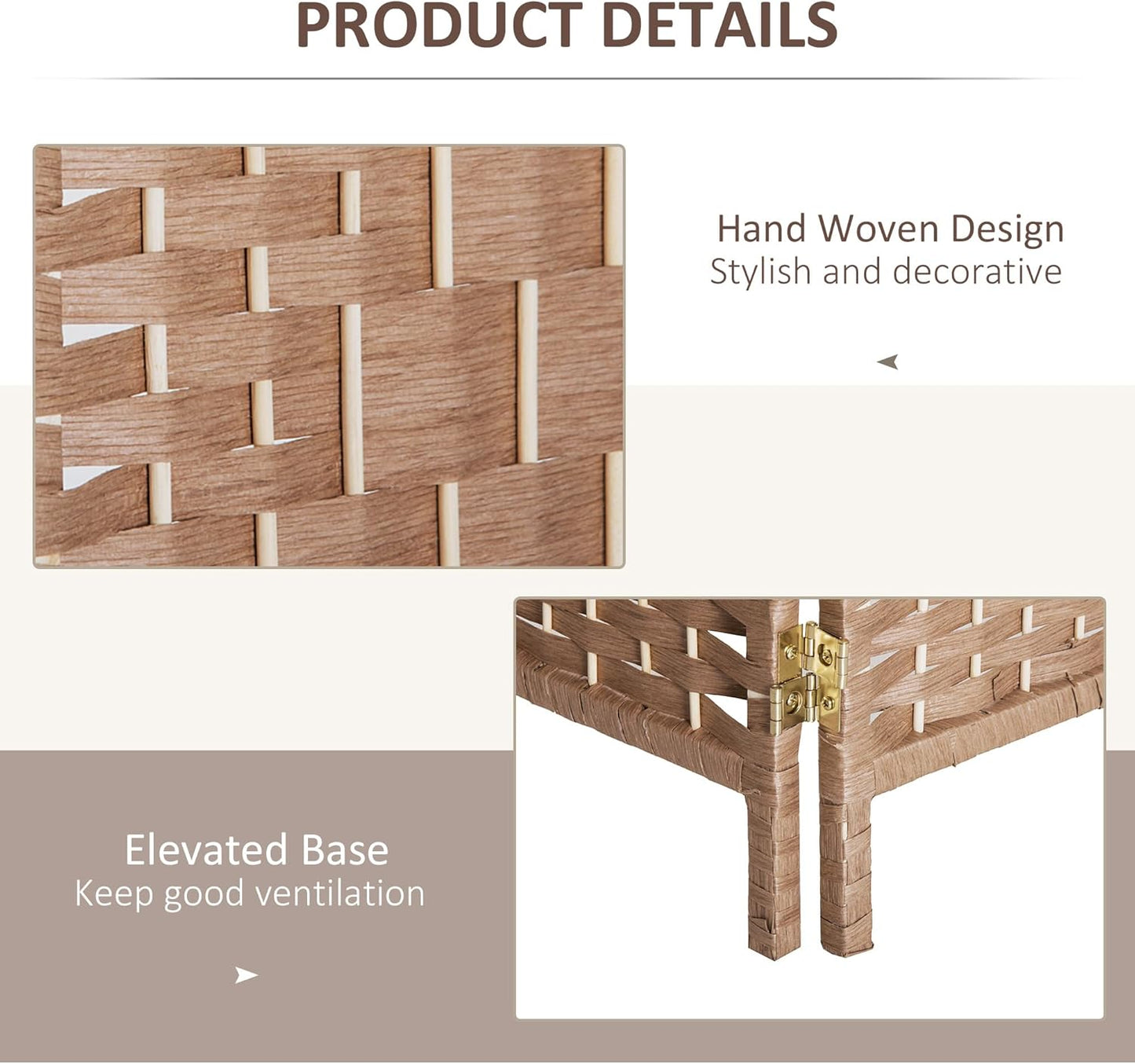 HOMCOM Room Divider 4 Panels Folding Privacy Screen 6FT Tall Portable Wicker Weave Partition Wall Divider for Bedroom Home Office, Natural Wood