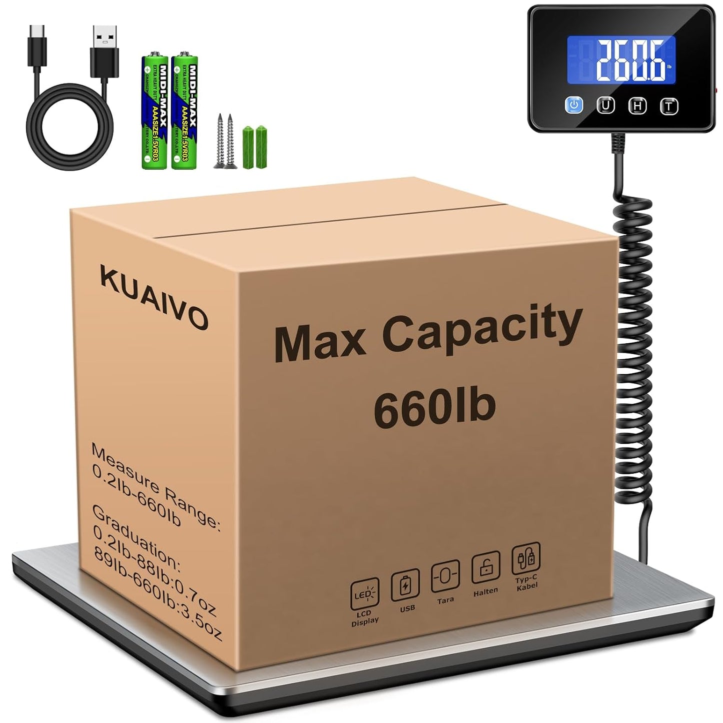 Shipping Scale, 660lbs Heavy Duty Digital Postal Scale for Packages, 0.35oz High Accurate Postage Scale for Small Business, Luggage, Home Use, Battery & Charging Cable Include