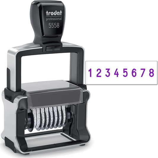 Rubber Stamp Creation Heavy Duty Numberer, 8 Digit Self-Inking Numbering Stamp 5mm Character Height Purple