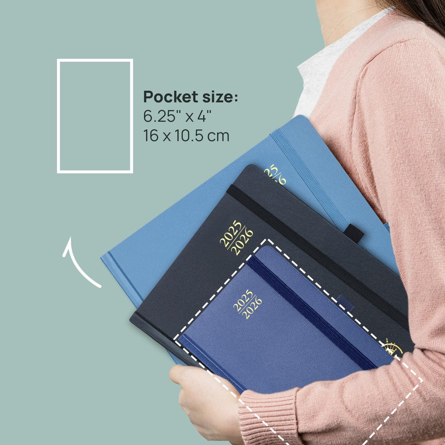 POPRUN Pocket Planner 2025-2026, (Purse Size 4''x 6.25'' Hard Cover) Academic Year Calendar Daily Weekly and Monthly (July 25-June 26) with Hourly Time Slots, 100 GSM Paper - Burgundy