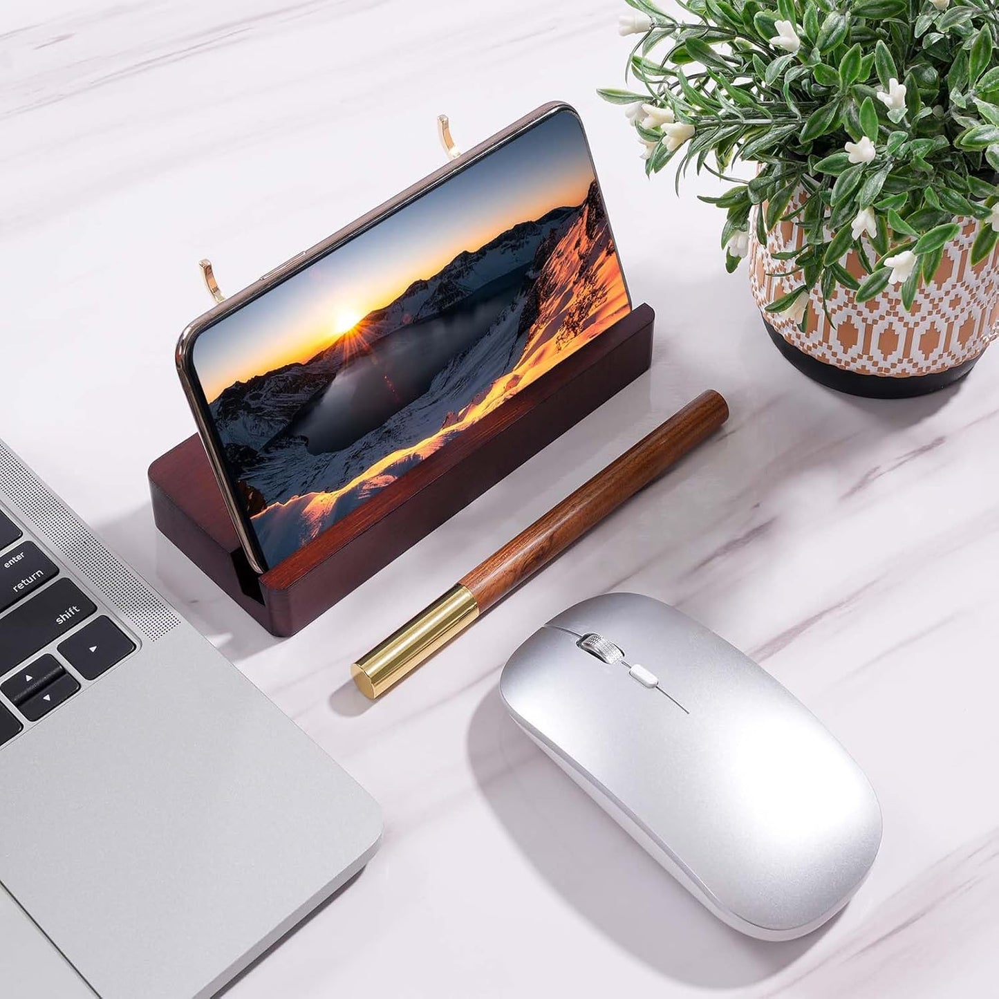 Pen Holder Desk Organizers and Accessories Desk Decor ，Exquisite Wooden Pen Holder ，with a Cool Pen and Two Refills for Office and Home (Style A)