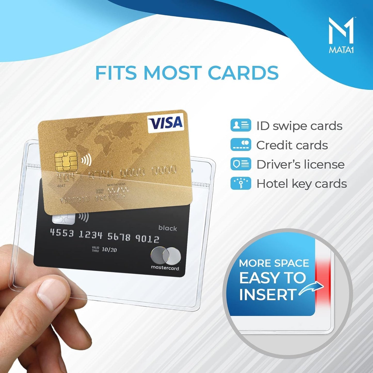 Mata1-USA Plastic Extra-Thick Horizontal Card Protector (Clear, 4x3 Inch, 1000 Pack), Large Size No Zipper ID Name Badge Holder